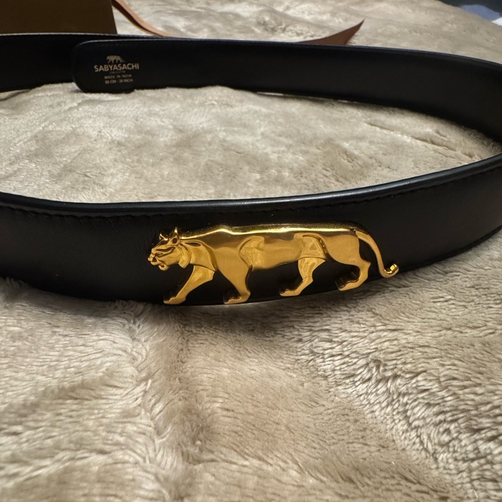 Sabyasachi Black Belt with Gold Animal Buckle
